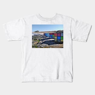 WW2 beach defences painted as dice, Rubic Cubes etc - Bamburgh, Northumberland, UK Kids T-Shirt